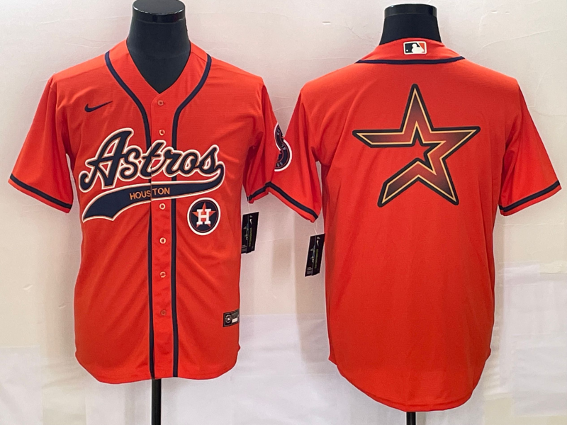 Men's Houston Astros Orange Team Big Logo With Patch Cool Base Stitched Baseball Jersey Men's Houston Astros Orange Team Big Logo With Patch Cool Base Stitched Baseball Jersey